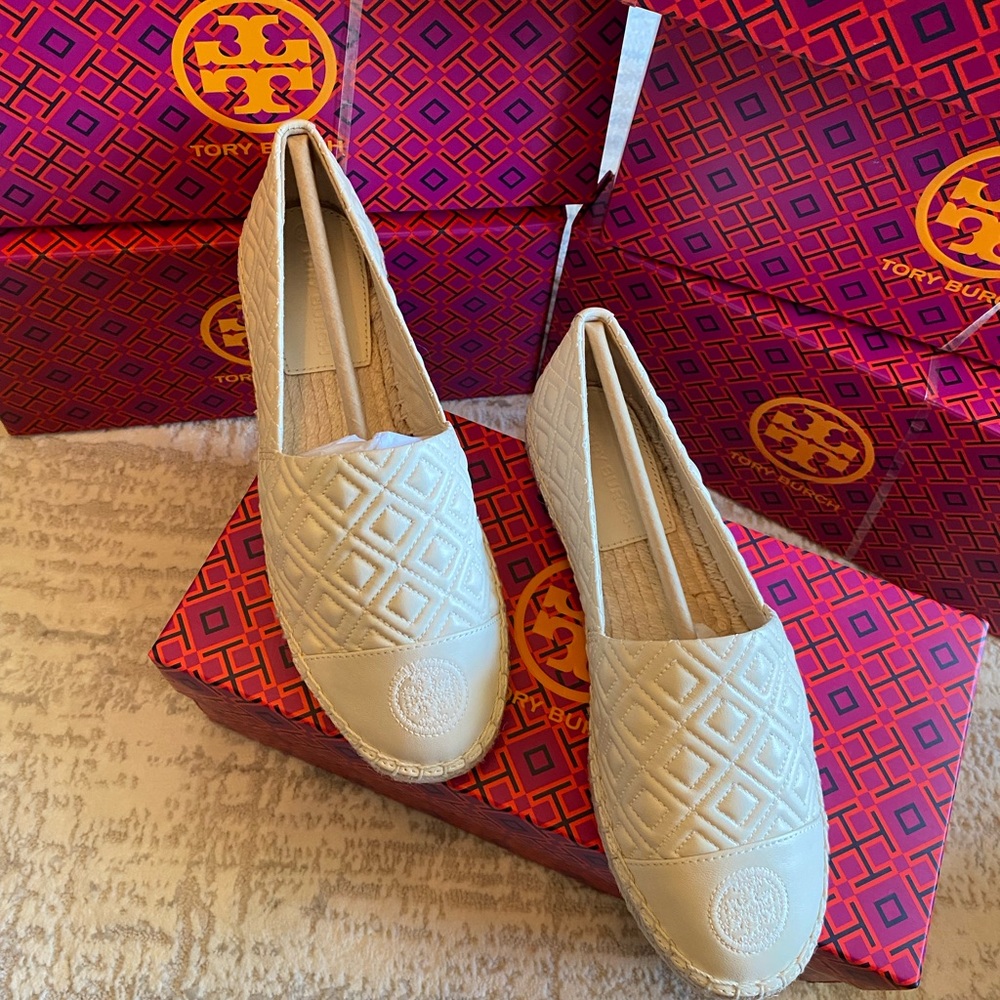 Tory Burch Quilted Espadrille Slip-On in Cream